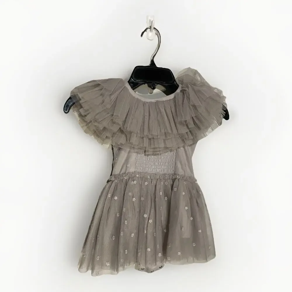 Noralee Poppy Dress Storm Gray Tulle Baby Girl‎ 4t Formal Feathers Party